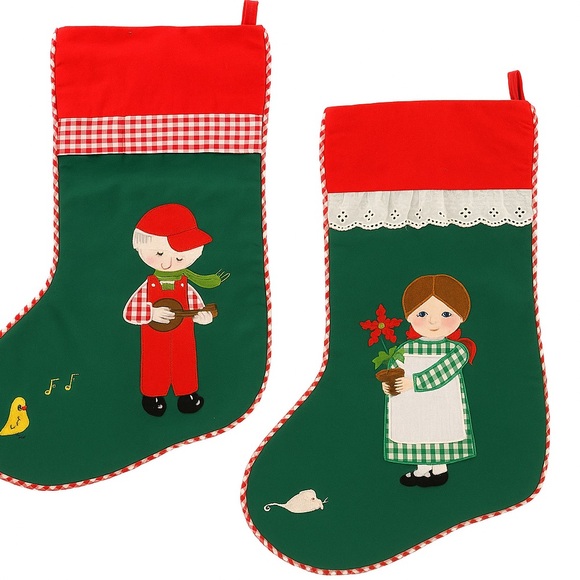 Set of 2 Vintage Christmas Stockings – Kids Theme – Made in Philippines - Picture 1 of 11